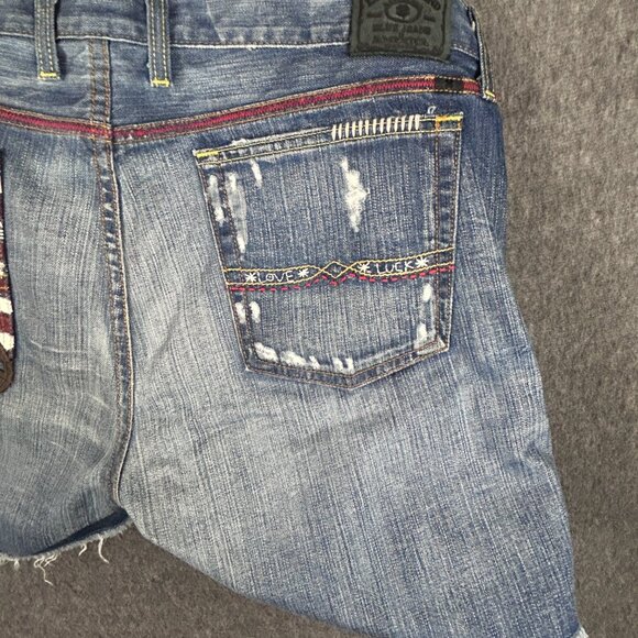 Lucky Brand Shorts Womens 18/34 Riley Legend Distressed USA Patch Peace Flag - Picture 16 of 16